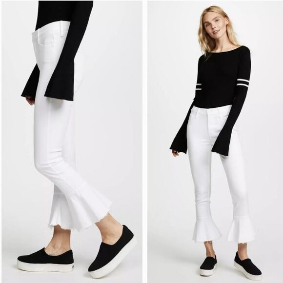 MOTHER | NEW The Cha Cha Fray in Glass Slipper White Flare Bell Jeans Neutral 31 - Picture 4 of 15